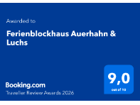 Booking Award 2026 Ferienblockhäuser Auerhahn und Luchs Booking Award 2026 Ferienblockhäuser Auerhahn und Luchs